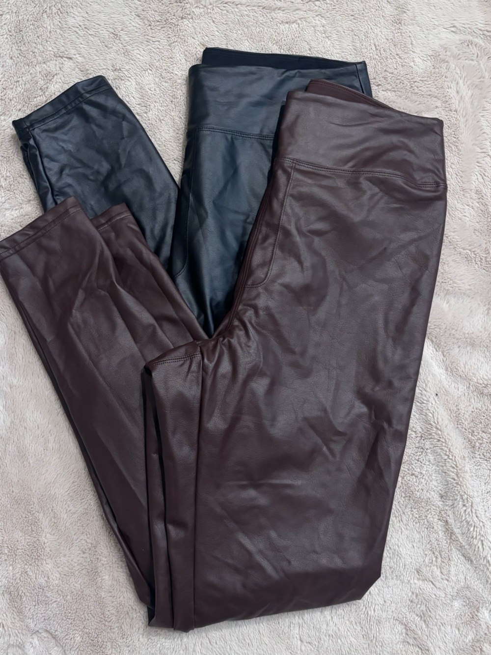 aerie Faux Leather Leggings in Black and Deep Brown